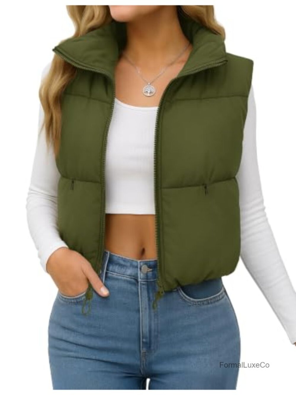 Women's Crop Puffer Vest Lightweight Insulated Padded Zip Up